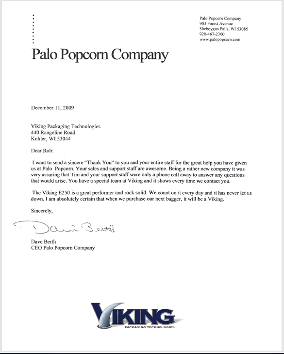 Palo Popcorn letter of recommendation