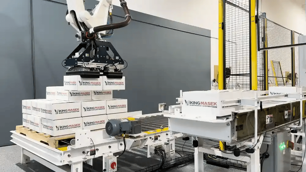 Palletizing with Viking Masek Robotics & Automation Palletizing Boxes with VMRA Robot